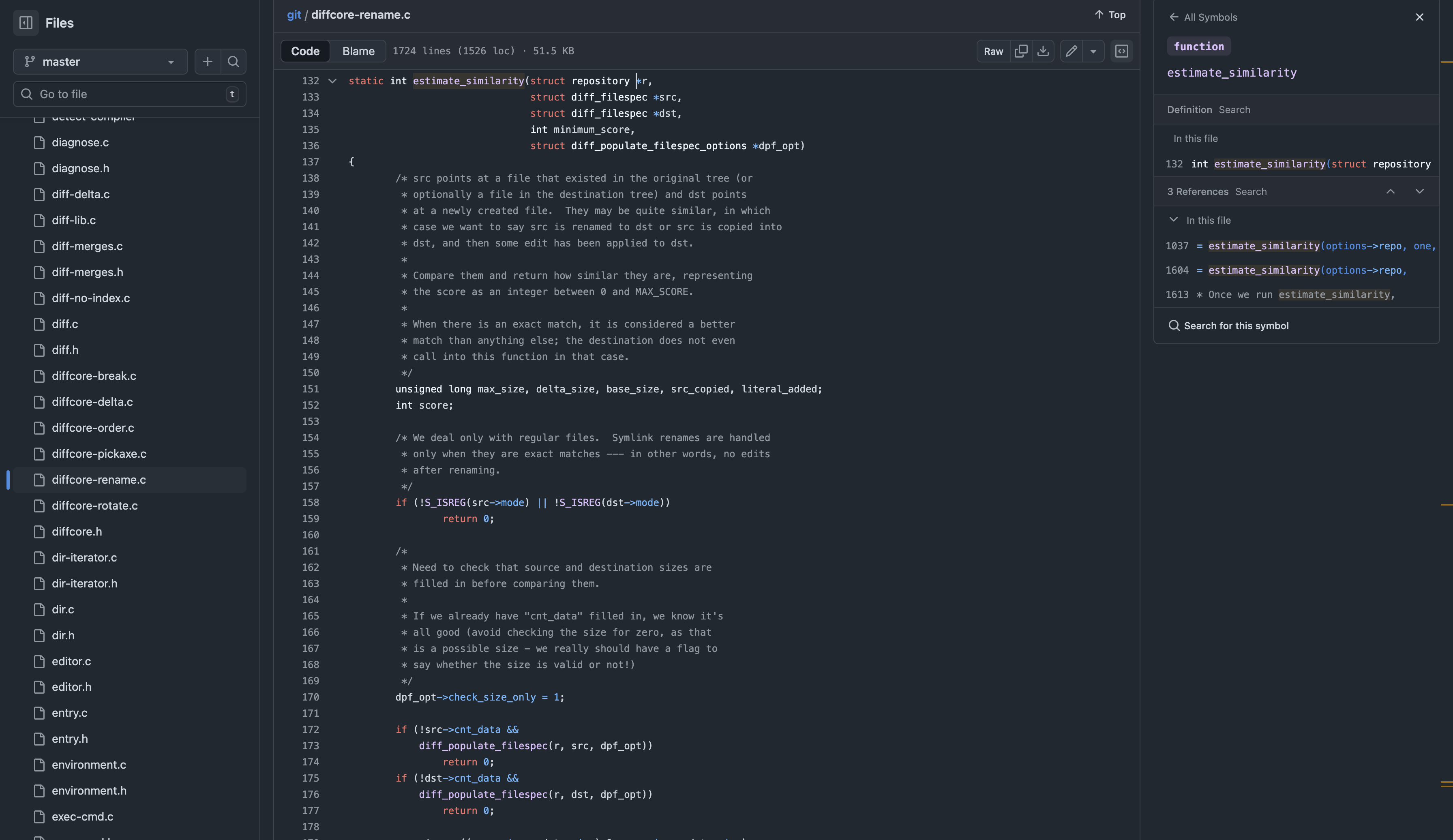Git estimate similarity fragment
