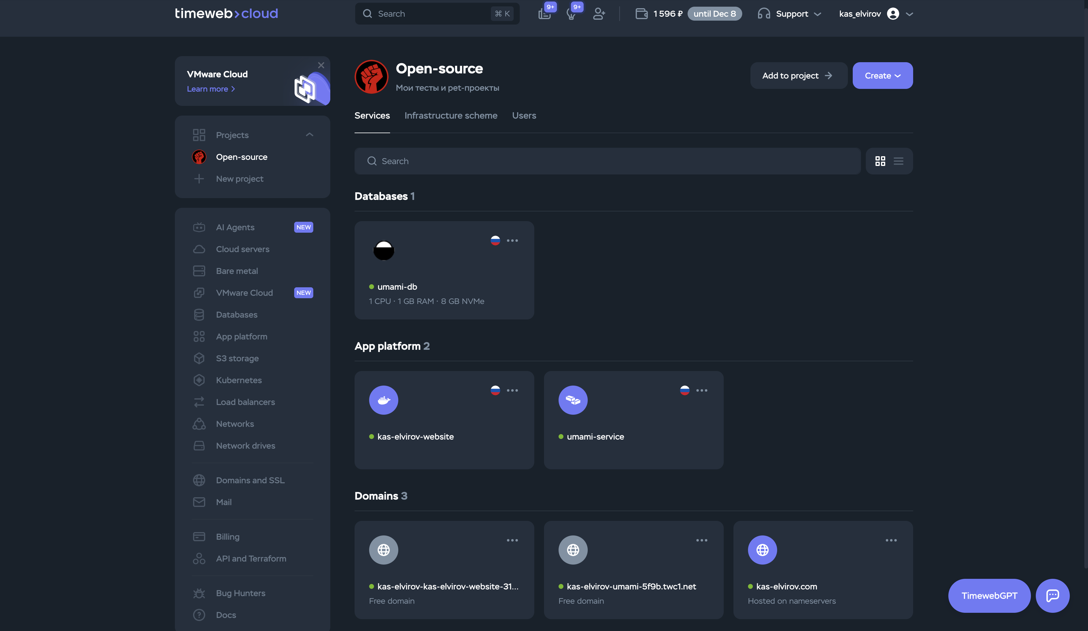 Timeweb Cloud - мои сервисы